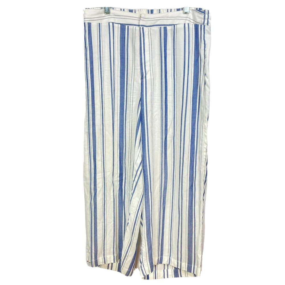 Lauren Conrad Pants Womens Sz M Blue White Striped Crop Lightweight Wide Leg